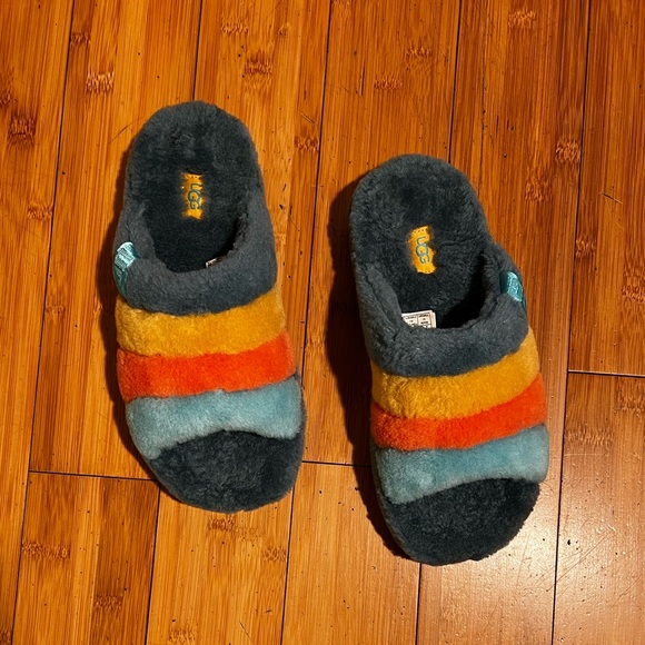 UGG® LE Fluff You Marina Blue Multicolor Sheepskin Plush Slipper Size 9 - Picture 12 of 13
